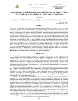 An Investigation of the Relationship Between Job Rotation and Quality of Work Life of Employees at Kerman Province Social Security Organization