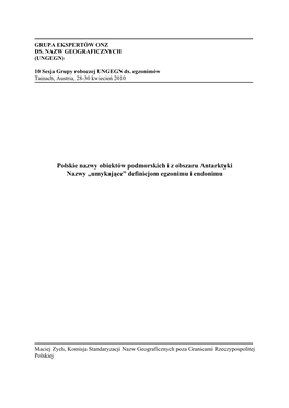 Polskie Nazwy Obiektów Podmorskich I Z Obszaru Antarktyki Nazwy „Umykające” Definicjom Egzonimu I Endonimu