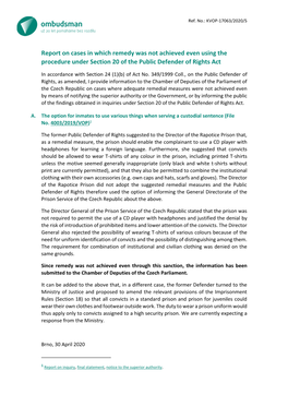 Report on Cases in Which Remedy Was Not Achieved Even Using the Procedure Under Section 20 of the Public Defender of Rights Act