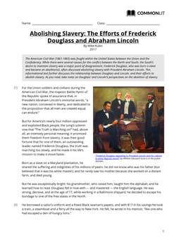 Commonlit | Abolishing Slavery: the Efforts of Frederick Douglass and Abraham Lincoln