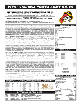 West Virginia Power Game Notes