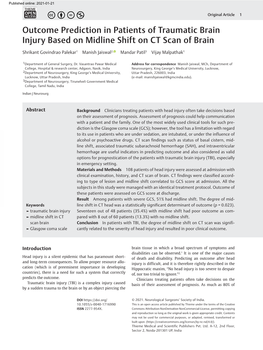 Outcome Prediction in Patients of Traumatic Brain Injury Based on Midline Shift on CT Scan of Brain