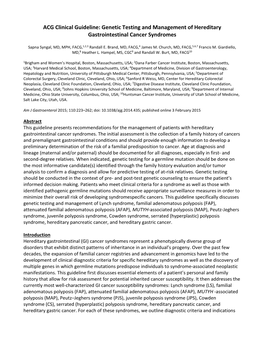 ACG Clinical Guideline: Genetic Testing and Management of Hereditary Gastrointestinal Cancer Syndromes