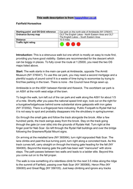 This Walk Description Is from Happyhiker.Co.Uk Fairfield
