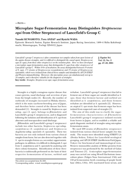 Microplate Sugar-Fermentation Assay Distinguishes Streptococcus Equi from Other Streptococci of Lancefield’S Group C