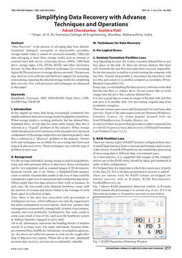 Simplifying Data Recovery with Advance Techniques and Operations 1Advait Chandsarkar, 2Suchitra Patil 1,2Dept