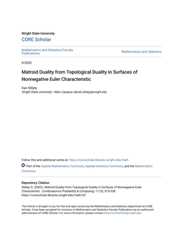 Matroid Duality from Topological Duality in Surfaces of Nonnegative Euler Characteristic