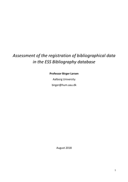 Assessment of the Registration of Bibliographical Data in the ESS Bibliography Database