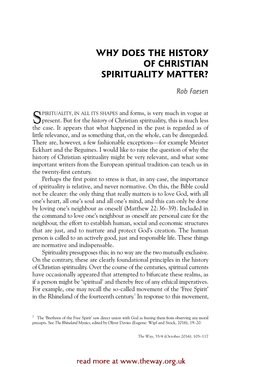 Why Does the History of Christian Spirituality Mattery