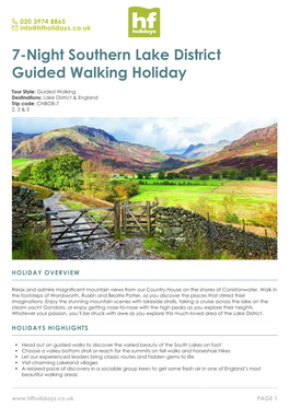 7-Night Southern Lake District Guided Walking Holiday