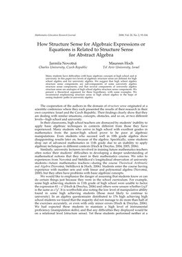 How Structure Sense for Algebraic Expressions Or Equations Is Related to Structure Sense for Abstract Algebra
