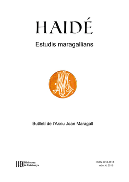 Haidé. Estudis Maragallians" S'ha Publicat El Dia 17 De Desembre De 2015