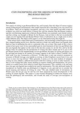 Coin Inscriptions and the Origins of Writing in Pre-Roman Britain1 Jonathan Williams