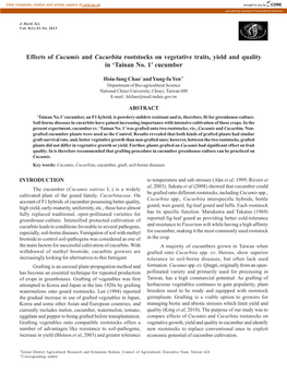 Effects of Cucumis and Cucurbita Rootstocks on Vegetative Traits, Yield and Quality in ‘Tainan No