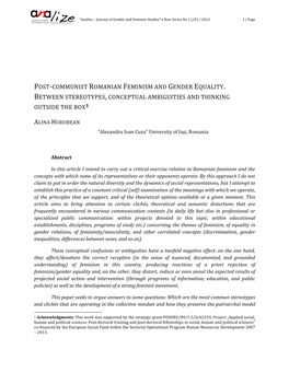 Post-Communist Romanian Feminism and Gender Equality. Between Stereotypes, Conceptual Ambiguities and Thinking Outside the Box1