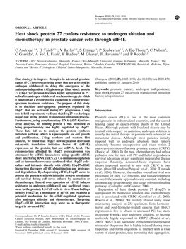 Heat Shock Protein 27 Confers Resistance to Androgen Ablation and Chemotherapy in Prostate Cancer Cells Through Eif4e