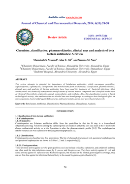 Chemistry Classification Pharmacokinetics Clinical Uses And