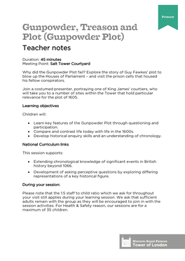 Gunpowder, Treason and Plot (Gunpowder Plot) Teacher Notes