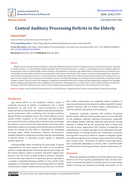 Central Auditory Processing Deficits in the Elderly