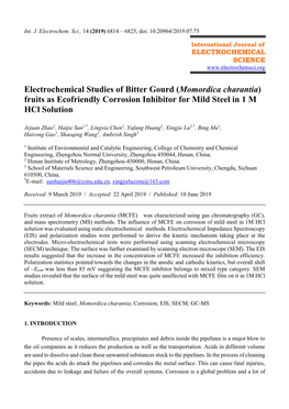 Momordica Charantia) Fruits As Ecofriendly Corrosion Inhibitor for Mild Steel in 1 M Hcl Solution