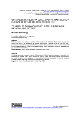 Clarín Y El Golpe De Estado Del 28 De Junio De 1966