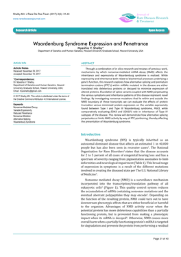 Waardenburg Syndrome Expression and Penetrance Myeshia V