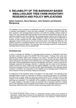 5. Reliability of the Barangay-Based Smallholder Tree Farm Inventory: Research and Policy Implications