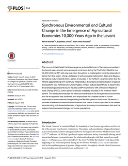 Synchronous Environmental and Cultural Change in the Emergence of Agricultural Economies 10,000 Years Ago in the Levant