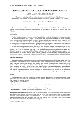 New Record Species of Family Lintinaceae from Pakistan