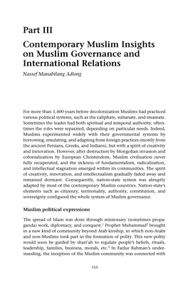 Part III Contemporary Muslim Insights on Muslim Governance and International Relations Nassef Manabilang Adiong