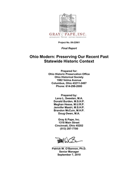 Ohio Modern: Preserving Our Recent Past Statewide Historic Context