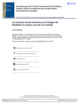 La Coerción Social Extorsiva Y El Milagro De Medellín: La Contra Cara De Un Modelo