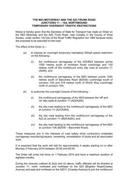 Highways Agency, Department for Transport, Ref: HA/SE/2013/M23/176