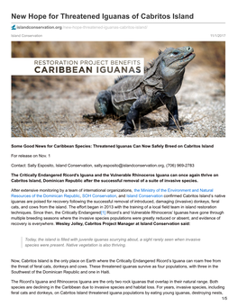 New Hope for Threatened Iguanas of Cabritos Island