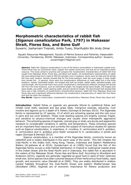 Morphometric Characteristics of Rabbit Fish (Siganus Canaliculatus Park
