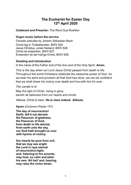 The Eucharist for Easter Day 12Th April 2020