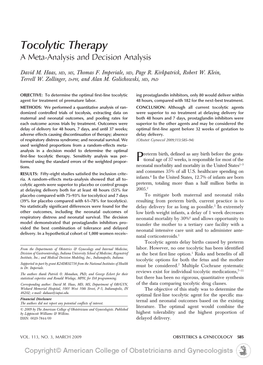 Tocolytic Therapy a Meta-Analysis and Decision Analysis