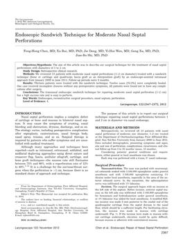 Endoscopic Sandwich Technique for Moderate Nasal Septal Perforations