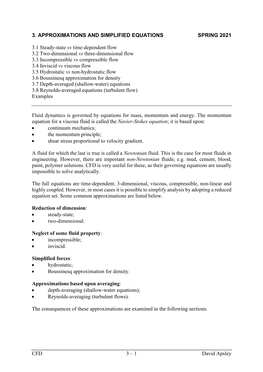 1 David Apsley 3. APPROXIMATIONS and SIMPLIFIED EQUATIONS