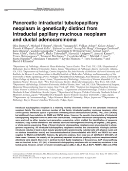 Pancreatic Intraductal Tubulopapillary Neoplasm Is Genetically Distinct from Intraductal Papillary Mucinous Neoplasm and Ductal Adenocarcinoma