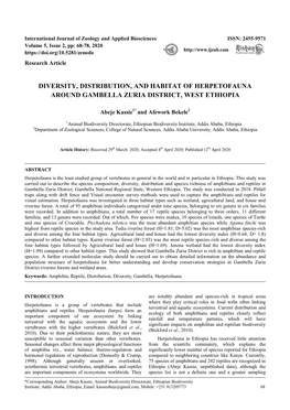 Diversity, Distribution, and Habitat of Herpetofauna Around Gambella Zuria District, West Ethiopia