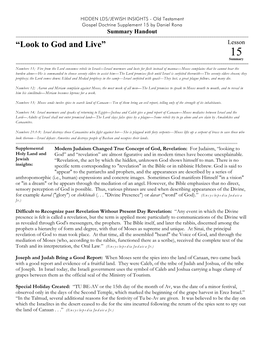 Summary Lesson 15 Look to God and Live