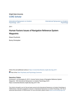 Human Factors Issues of Navigation Reference System Waypoints