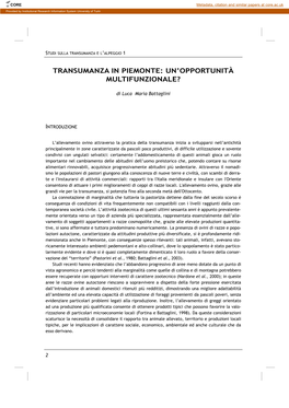 Transumanza in Piemonte: Un'opportunità Multifunzionale?