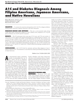 A1C and Diabetes Diagnosis Among Filipino Americans, Japanese Americans, and Native Hawaiians