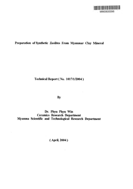 Preparation of Synthetic Zeolites from Myanmar Clay Mineral Technical