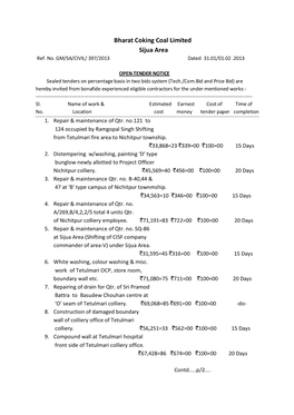 Bharat Coking Coal Limited Sijua Area Ref
