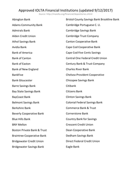 Approved IOLTA Financial Institutions