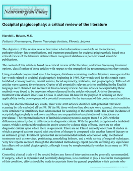 Occipital Plagiocephaly: a Critical Review of the Literature