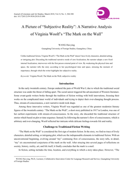 A Narrative Analysis of Virginia Woolf's “The Mark on the Wall”